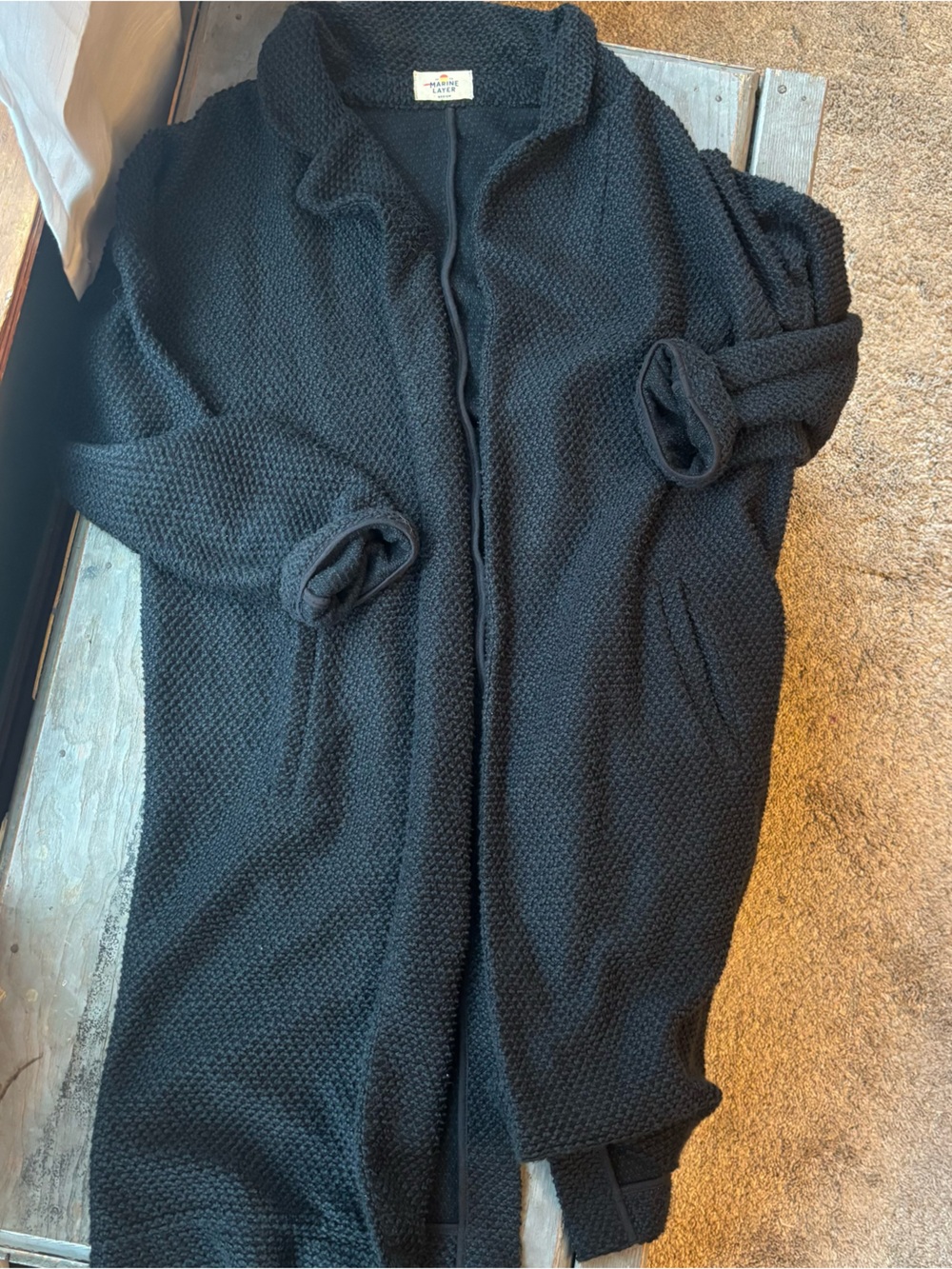 Marine Layer Black Chunky Open-Front Cardigan (Birdseye Textured) | size medium
